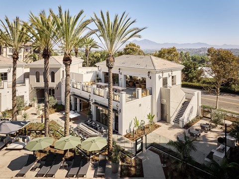 Two-story clubhouse showcasing amenities at City Lights at Town Center Apartments in Aliso Viejo