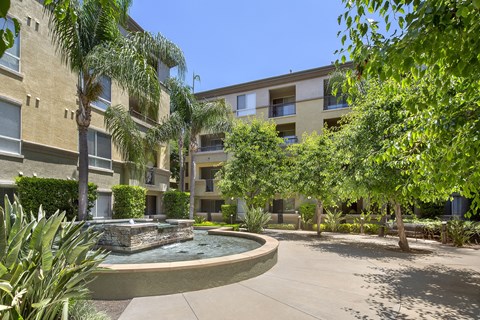 Courtyard fountain at City Lights at Town Center Apartments in Aliso Viejo