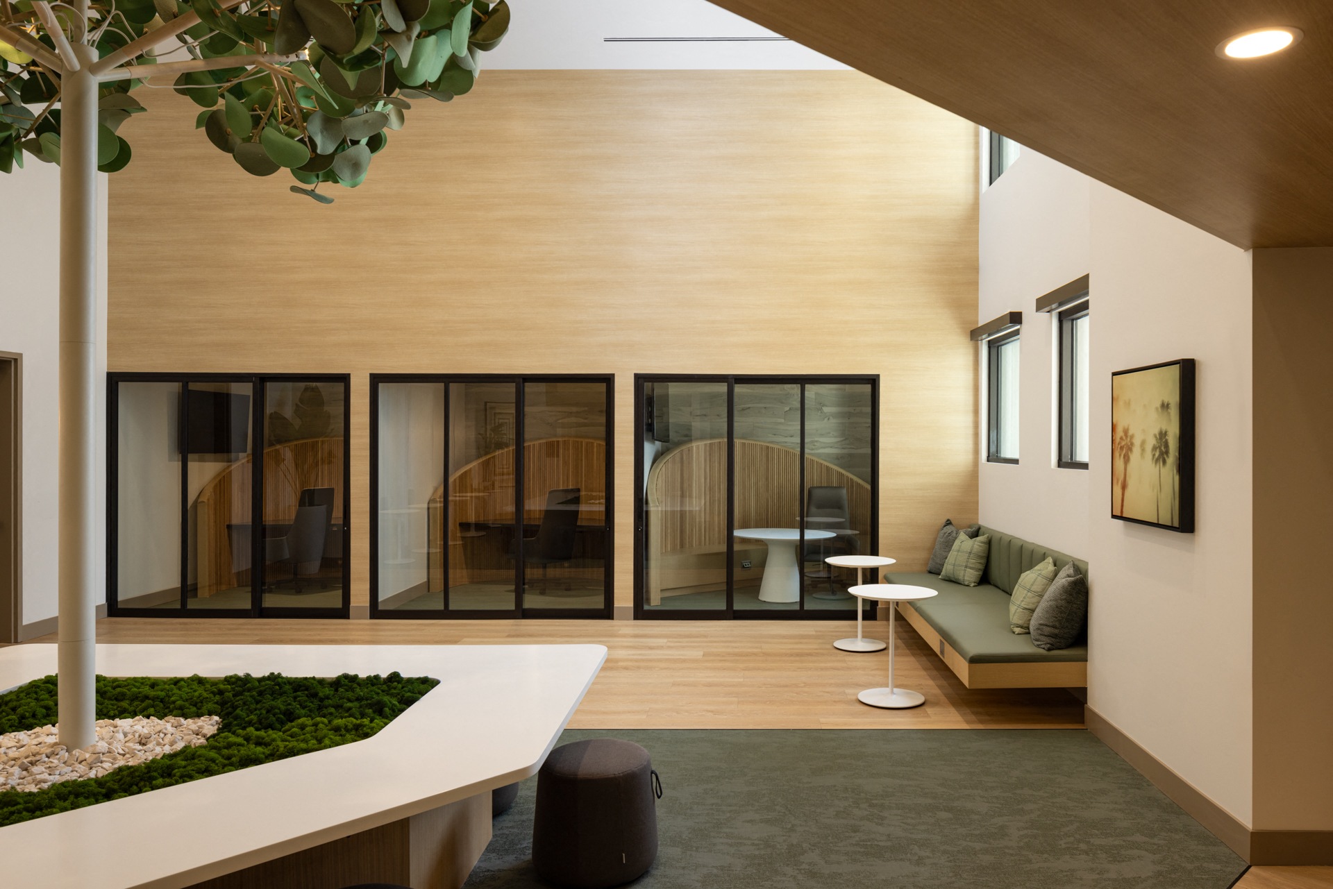 a living room with a couch and a table