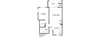 Floor plan 1A. One bedroom, one bath at Elan at River Oaks in San Jose.