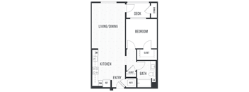Floor plan 1A. One bedroom, one bath at Acadia Apartments in Cypress.