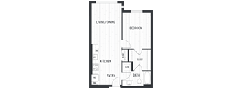 Floor plan 1B. One bedroom, one bath at Canopy Apartments in Shoreline.