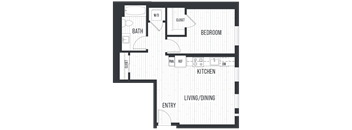 Floor plan 1D. One bedroom, one bath at Canopy Apartments in Shoreline.