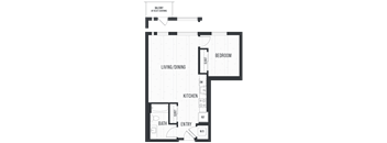 Floor plan 1E. One bedroom, one bath at Canopy Apartments in Shoreline.
