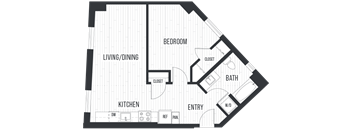 Floor plan 1F. One bedroom, one bath at Canopy Apartments in Shoreline.