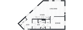 Floor plan 1G. One bedroom, one bath at Canopy Apartments in Shoreline.