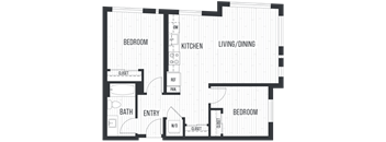 Floor plan 2A. MFTE two bedroom, one bath at Canopy Apartments in Shoreline.