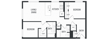 Floor plan 2A. An MFTE two bedrooms, two baths at EdgePoint Apartments in Seattle.