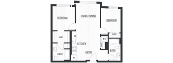 Floor plan 2B. Two bedroom, two bath at Canopy Apartments in Shoreline.