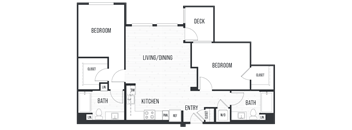 Floor plan 2C. Two bedroom, two bath at Acadia Apartments in Cypress.
