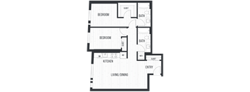 Floor plan 2C. Two bedroom, two bath at Canopy Apartments in Shoreline.