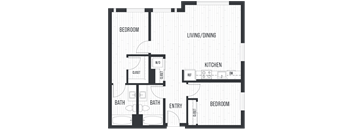 Floor plan 2D. Two bedroom, two bath at Canopy Apartments in Shoreline.