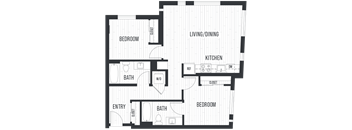 Floor plan 2E. Two bedroom, two bath at Canopy Apartments in Shoreline.