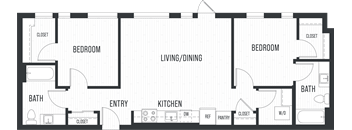 Floor plan 2E. A two bedroom, two bath at Verdant apartments in Shoreline.