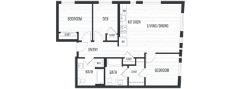 Floor plan 2G. Two bedroom, two bath at Canopy Apartments in Shoreline.