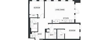 Floor plan 2J. A two bedroom, two bath at Verdant apartments in Shoreline.