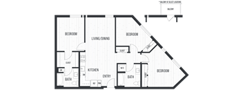 Floor plan 3A. Three bedroom, two bath at Canopy Apartments in Shoreline.