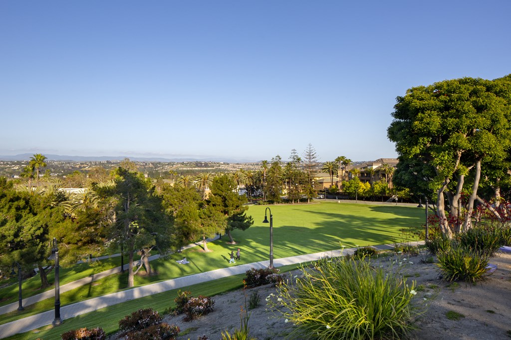 Picnic areas, playground, and walking trails at Grand Park across the street from City Lights at Town Center Apartments in Aliso Viejo