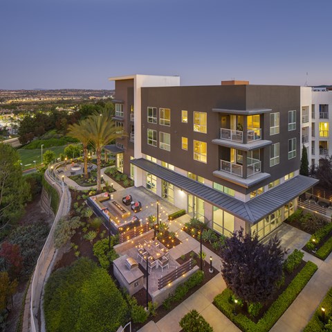 Outdoor amenities overlooking the mountains and Aliso Viejo Town Center