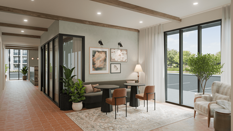 The leasing office lounge at Bloom at Portola in Livermore.