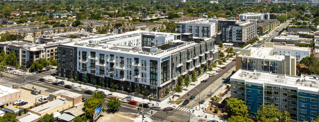 Exterior shot of the North building at Sixth & Jackson apartments in San Jose.