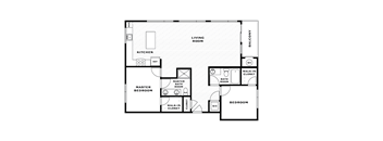 Carriage floor plan CG-2A. Two bedroom, two bath carriage at Compass Meridian Apartments in South Denver.