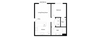 Floor plan 1A. A one bedroom, one bath at Chroma Apartments Highlands Ranch