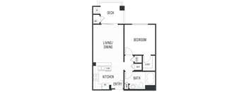Floor plan 1A. One bedroom, one bath at City Lights at Town Center apartments in Aliso Viejo.