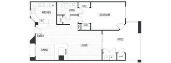 Floor plan 1A. One bedroom, one bath at Valentia Apartments in San Diego.