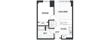 Floor plan 1B ADA. A one bedroom, one bath floor plan at The Quincy in Downtown Denver.