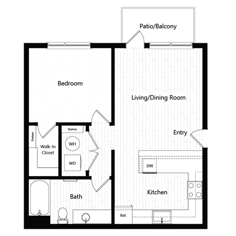 Floor plan 1B. A one bedroom, one bath at Chroma Apartments Highlands Ranch