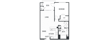 Floor plan 1B. One bedroom, one bath at City Lights at Town Center apartments in Aliso Viejo.