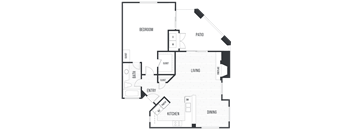Floor plan 1B. One bedroom, one bath at Valentia Apartments in San Diego.
