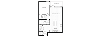 Floor plan 1C. A one bedroom, one bath floor plan at Chroma Apartments in Highlands Ranch