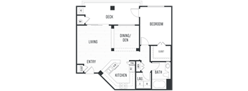 Floor plan 1C. One bedroom, one bath at City Lights at Town Center apartments in Aliso Viejo.