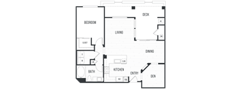 Floor plan 1D. One bedroom, one bath at City Lights at Town Center apartments in Aliso Viejo.