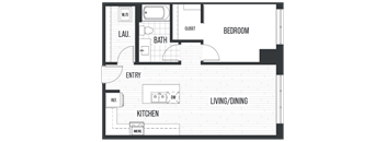 Floor plan 1G. A one bedroom, one bath floor plan at The Quincy in Downtown Denver.