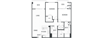 Floor plan 2A. Two bedroom, two bath at City Lights at Town Center apartments in Aliso Viejo.