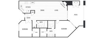 Floor plan 2A. Two bedrooms, two baths at Valentia Apartments in San Diego.