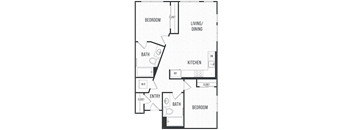 Floor plan 2A. A two bedroom, two bath floor plan at Leeward Apartments in Seattle..