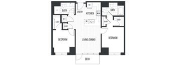 Floor Plan 2B. A two bedroom, two bath floor plan at The Quincy in Downtown Denver.