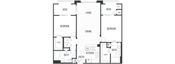 Floor plan 2B. Two bedroom, two bath at City Lights at Town Center apartments in Aliso Viejo.