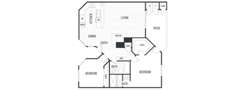 Floor plan 2B. Two bedrooms, two baths at Valentia Apartments in San Diego.