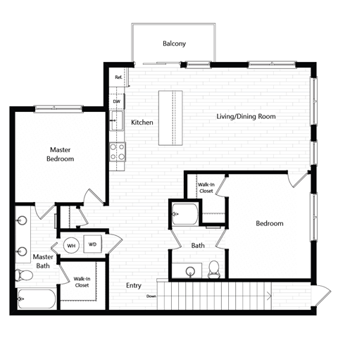 Floor plan 2C. A two bedroom, two bath floor plan at Chroma Apartments in Highlands Ranch