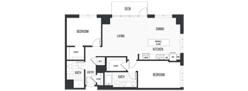 Floor Plan 2C. A two bedroom, two bath floor plan at The Quincy in Downtown Denver.