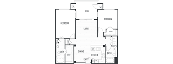 Floor plan 2C. Two bedroom, two bath at City Lights at Town Center apartments in Aliso Viejo.