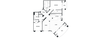 Floor plan 2D. A two bedroom, two bath floor plan at City Lights Apartments in Aliso Viejo.