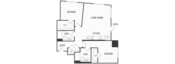 Floor plan 2F. A two bedroom, two bath floor plan at Leeward Apartments in Seattle.