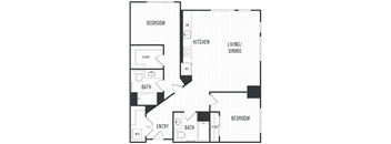 Floor plan 2G. A two bedroom, two bath floor plan at Leeward Apartments in Seattle.