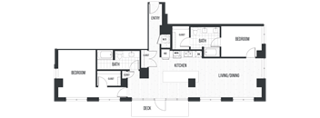 Floor Plan 2G. A two bedroom, two bath floor plan at The Quincy in Downtown Denver.